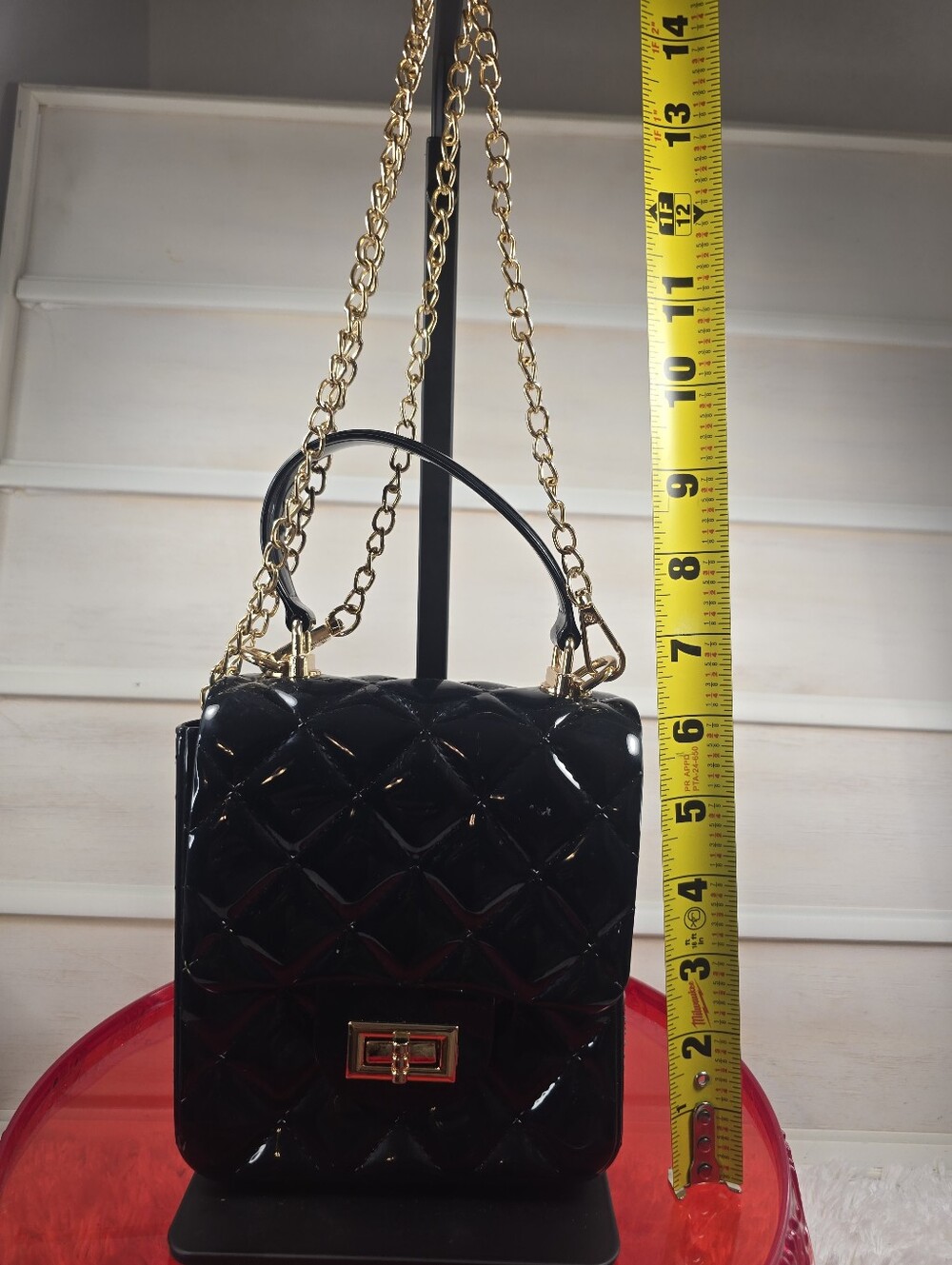 Black Quilted jelly Crossbody Bag with Gold Chain